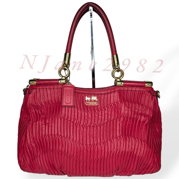 Coach Handbags - Coach Madison Large Pleated Gathered Red Pink Leather Shoulder Bag Satchel 21281